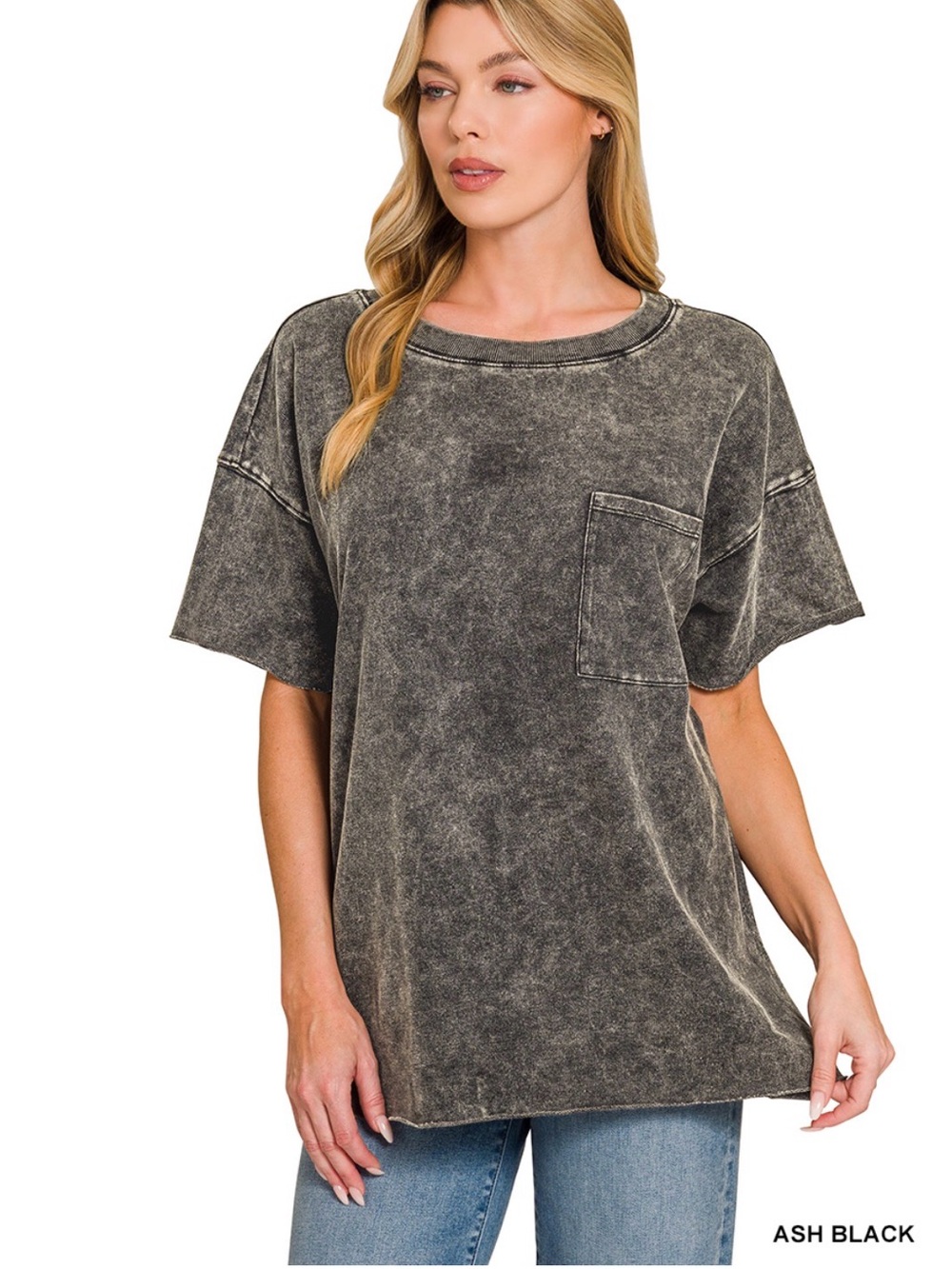 Zenana Outfitters Washed Black Short Sleeve Crewneck Tee
